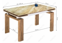 Стеклянный стол Даос бежевый мрамор / дуб монтана
